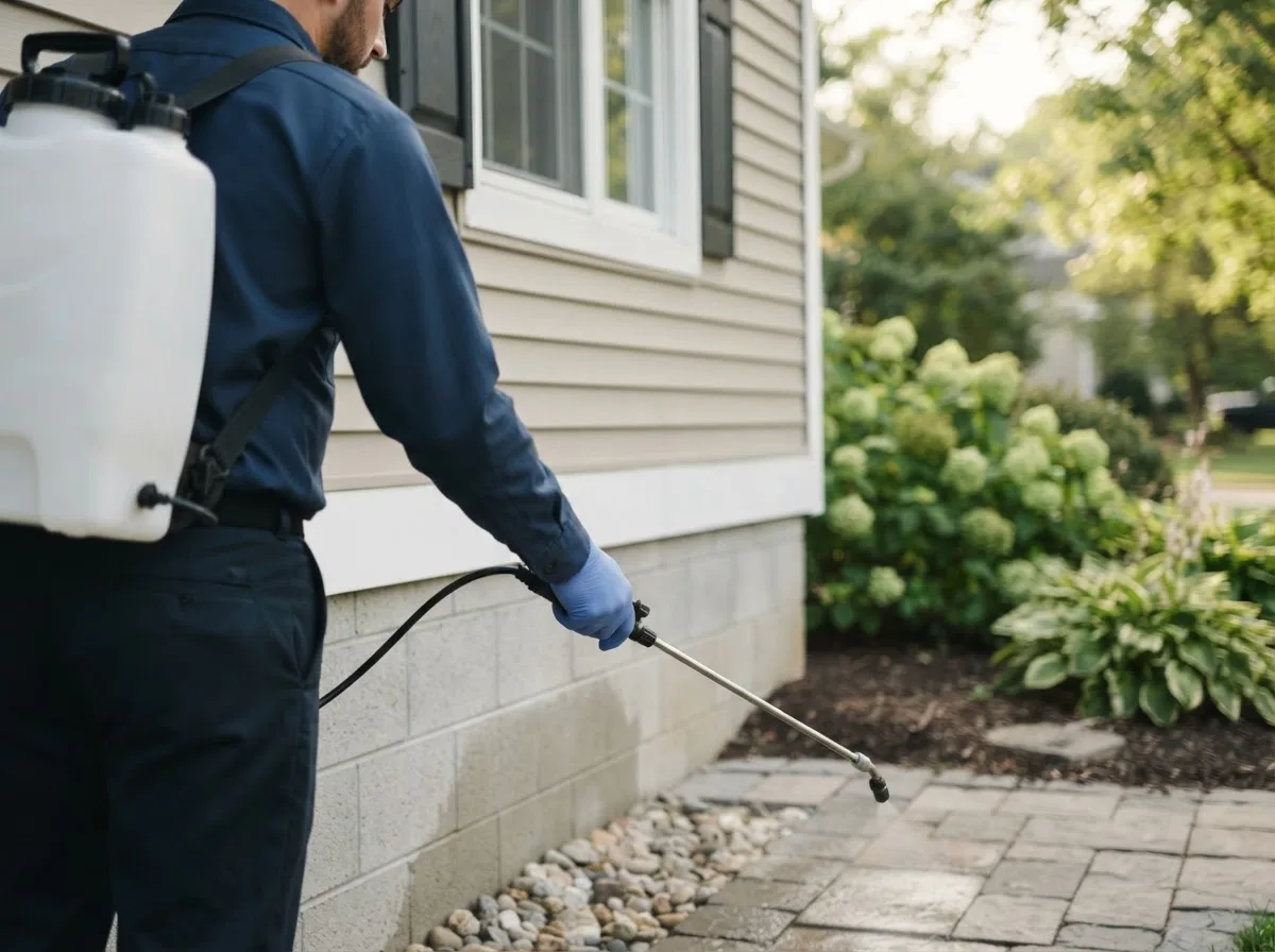 Pest control technician inspecting a home in Hacker Valley, WV